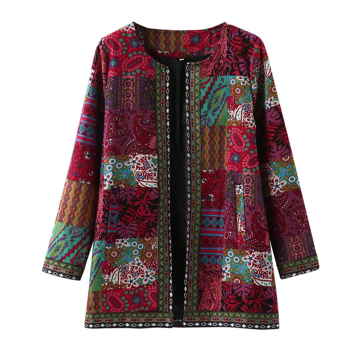  Jacket Coat Women Autumn Winter Ethnic Floral Print Long Sleeve Loose Jacket Retro Cotton Linen Cardigan Outerwear 5XL