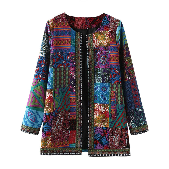  Jacket Coat Women Autumn Winter Ethnic Floral Print Long Sleeve Loose Jacket Retro Cotton Linen Cardigan Outerwear 5XL