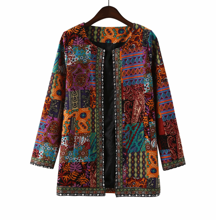  Jacket Coat Women Autumn Winter Ethnic Floral Print Long Sleeve Loose Jacket Retro Cotton Linen Cardigan Outerwear 5XL