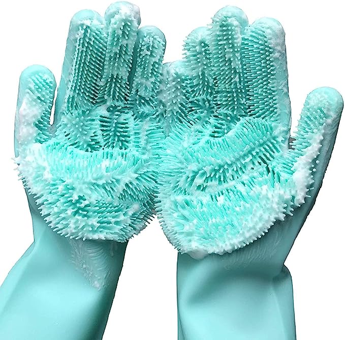 Vibrating dishwashing silicone gloves kitchen scrubbing green color  |Crezy Line | High quality