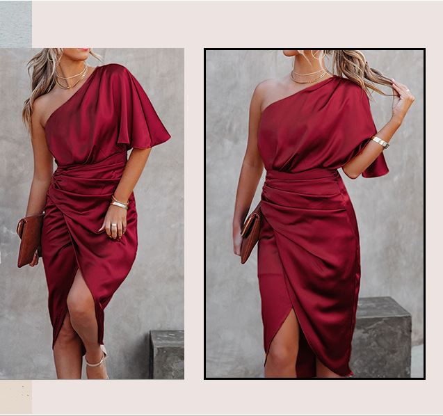 One-sided Sleeve Irregular Dress |Crezy Line | High quality