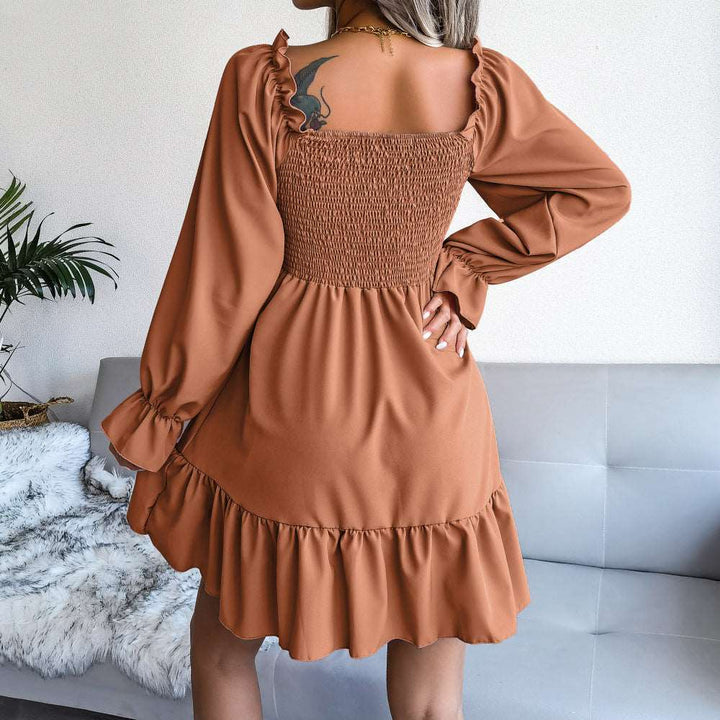 Long Sleeve Flare Dress - Square Neck