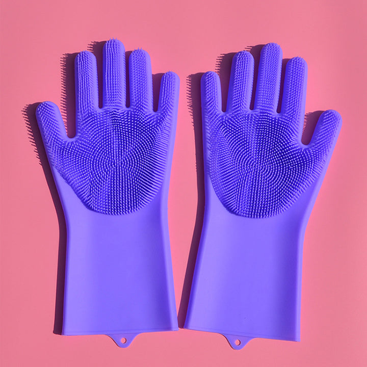 Vibrating dishwashing silicone gloves kitchen scrubbing purple color  |Crezy Line | High quality