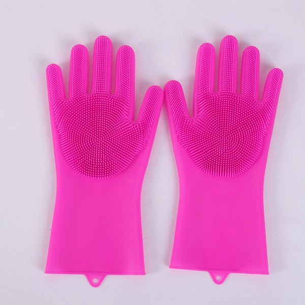 Vibrating dishwashing silicone gloves kitchen scrubbing pink color  |Crezy Line | High quality