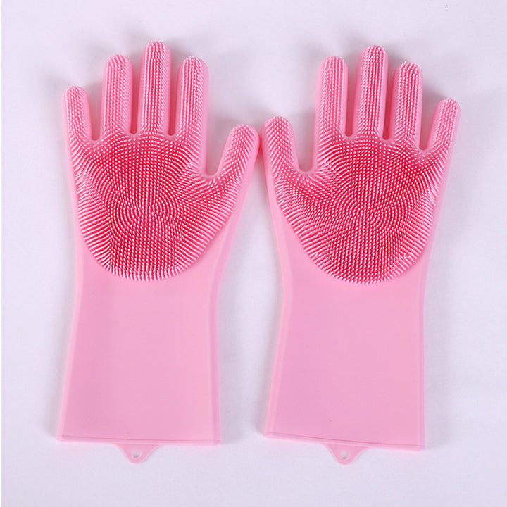 Vibrating dishwashing silicone gloves kitchen scrubbing pink color  |Crezy Line | High quality