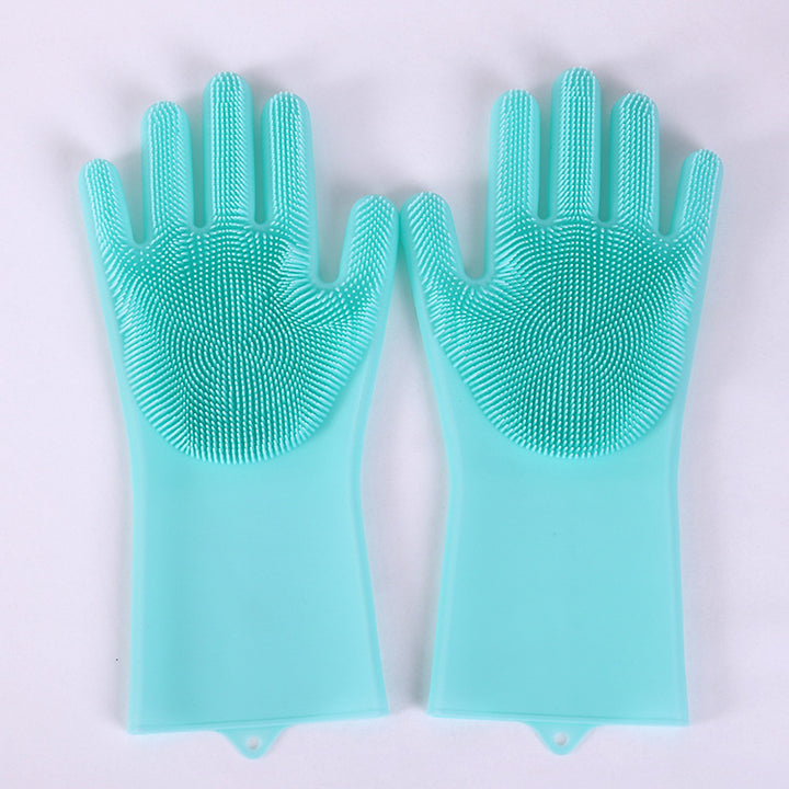 Vibrating dishwashing silicone gloves kitchen scrubbing green color  |Crezy Line | High quality