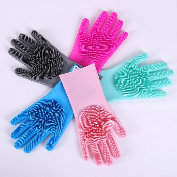 Vibrating dishwashing silicone gloves kitchen scrubbing many color  |Crezy Line | High quality