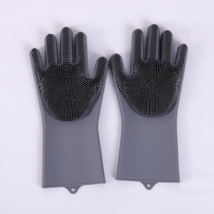 Vibrating dishwashing silicone gloves kitchen scrubbing gray color  |Crezy Line | High quality