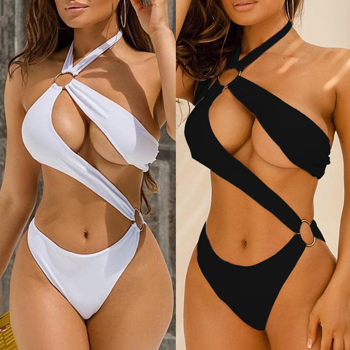 one-piece hollow ring strap swimsuit crezy line