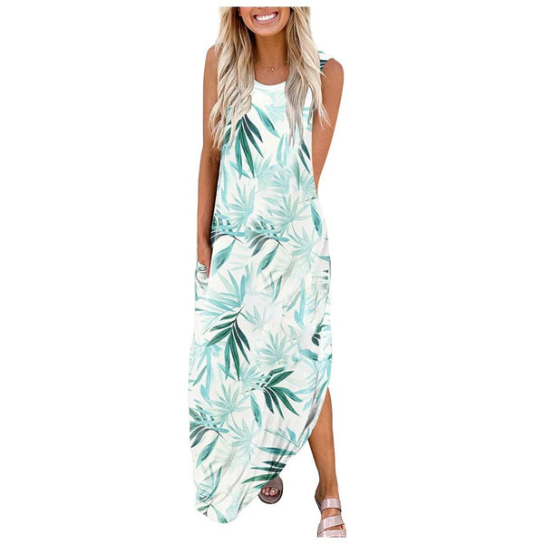 Irregular Hem Slit Dress Sleeveless Split, Summer Beach Dress |Crezy Line | 