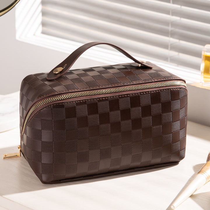 Plaid Makeup Bag, brown color |Crezy Line | High quality