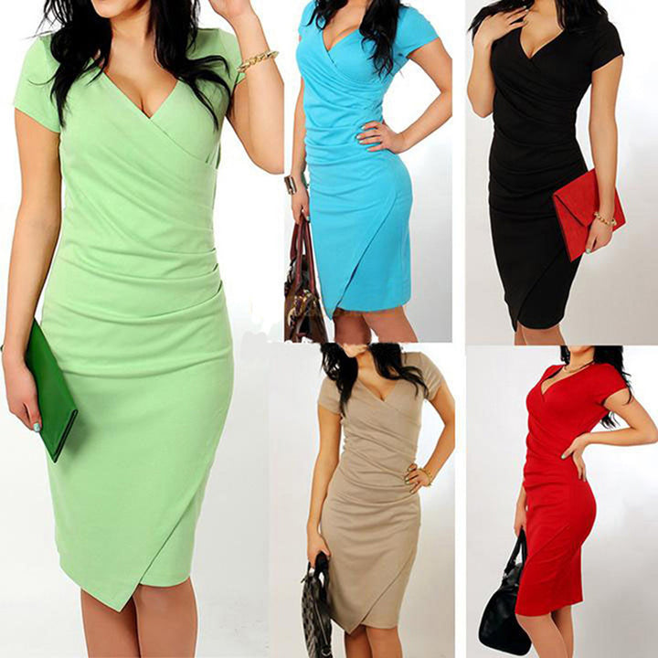 Women's Cotton Solid Color Casual Dress red, black, sky blue, brown, and fruit green |Crezy Line | 